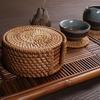 6Pcs/Set Drink Coasters Set Round Tableware Placemat Dish Mat Rattan Weave