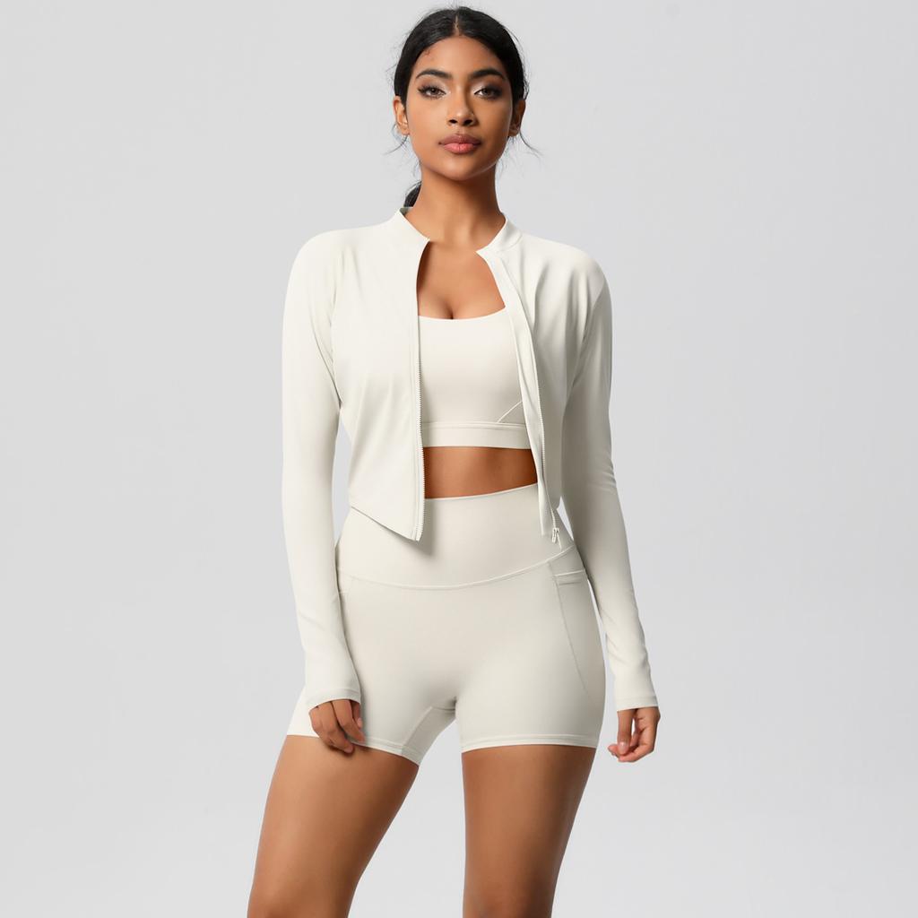 Костюм для йоги с высокой талией, матовый облегающий с карманом, быстросохнущий комплект из трех предметов для упражнений с ощущением облака, набор для бега и фитнеса для активного отдыха, женский