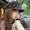 Autumn Atmosphere Maillard~ Brown Suede Flat-topped Newsboy Hat for Women's Autumn and Winter Retro British Octagonal Beret