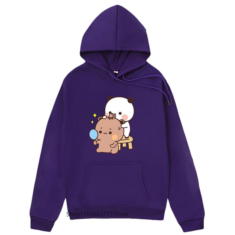 Толстовка с принтом Kawaii для девочек, свитшот с принтом Bubu Dudu, одежда с рисунком панды и медведя, одежда унисекс для женщин, одежда Y2k, весенняя одежда