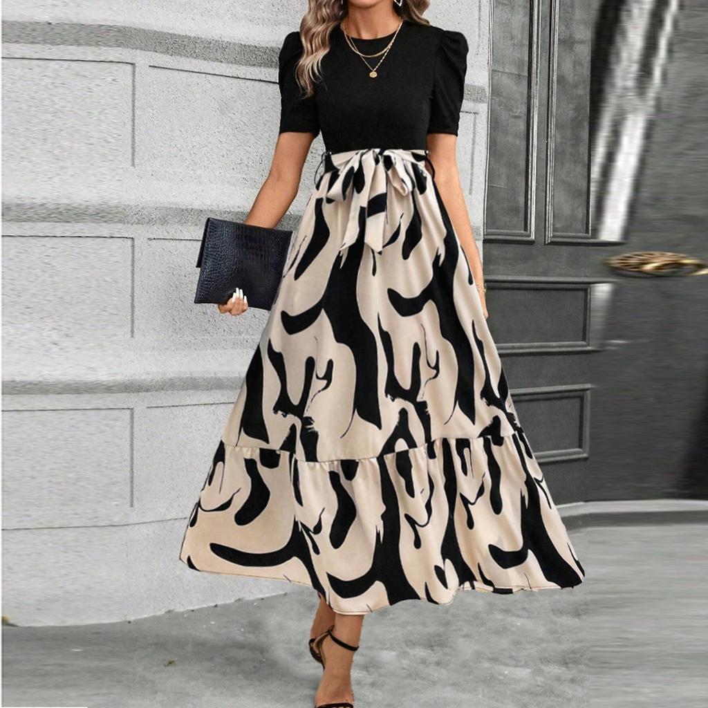 Женское платье с цветочным принтом и высокой талией, модное и элегантное