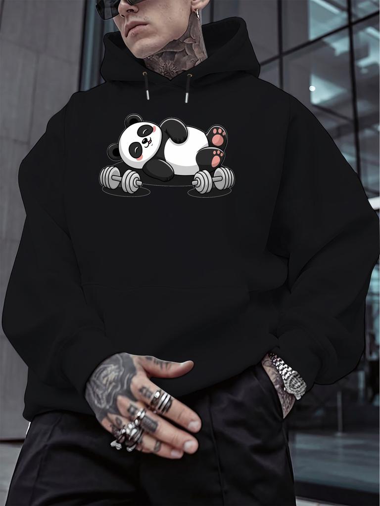 Унисекс худи Fitness Panda с принтом Gym Panda - Черно-желтый уличный пуловер, Мягкая ткань, Большой размер, Повседневный, Зимний, Теплый, для спортзала и C