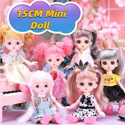 Мини-подвижная 13-шарнирная кукла 15 см, игрушка для девочек, 3D большие глаза, BJD принцесса, полная одежда, коллекция платьев, детская кукла в подарок
