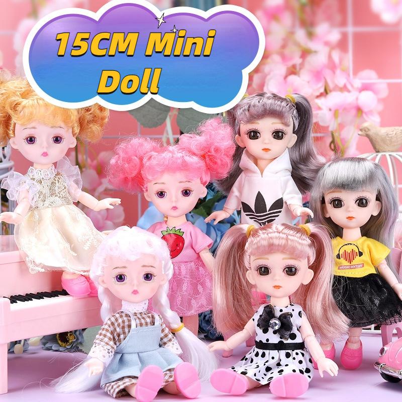 Мини-подвижная 13-шарнирная кукла 15 см, игрушка для девочек, 3D большие глаза, BJD принцесса, полная одежда, коллекция платьев, детская кукла в подарок