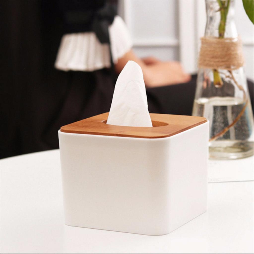 New Plastic Tissue Box Wooden Cover Paper Napkin Holder Case Home Room Car Hotel