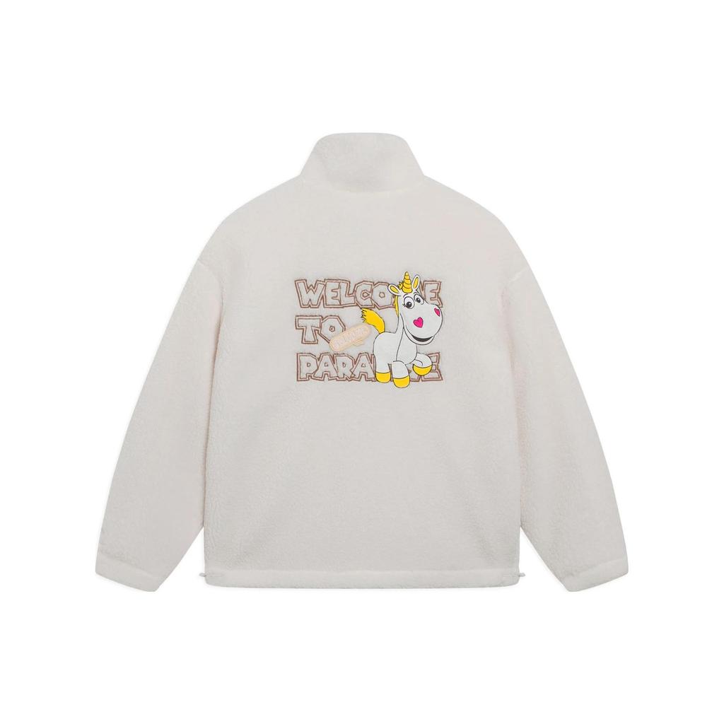 Li Ning X Pixar Collaboration Disney Toy Story Series Cartoon Pattern Вышитый свободный воротник-стойка Повседневная трикотажная куртка Пальто из шерпы AFDSC58-2