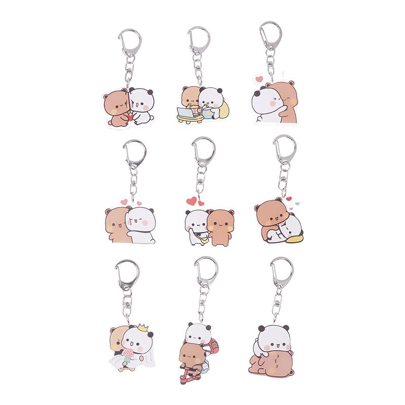 Cute Bubu Dudu Keychains Acrylic Cartoon Bear Keyring For Accessories Bag Pendant Key Chain Jewelry Fans Couple Love Gifts