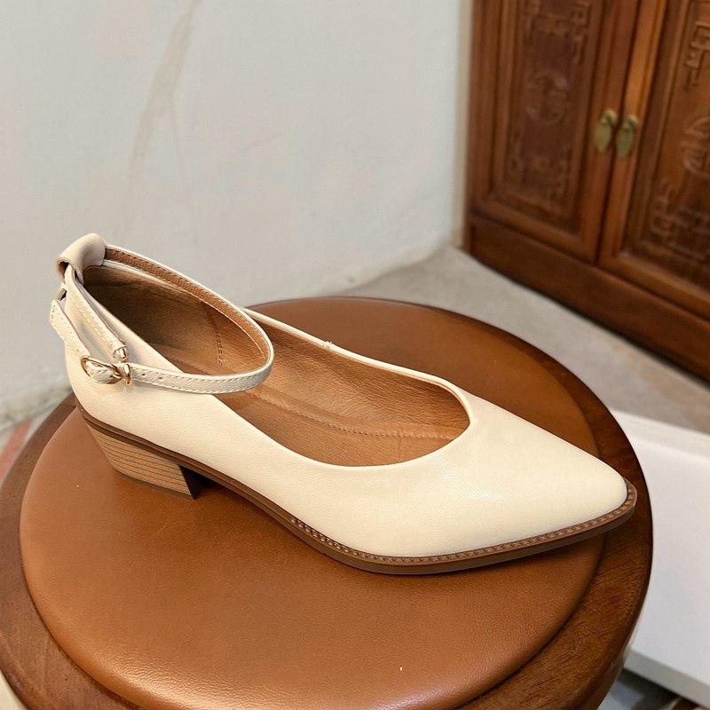 Krazing Pot Летняя обувь на высоком толстом каблуке из овчины с острым носком, женские неглубокие туфли Мэри Джейн с ремешками на щиколотке