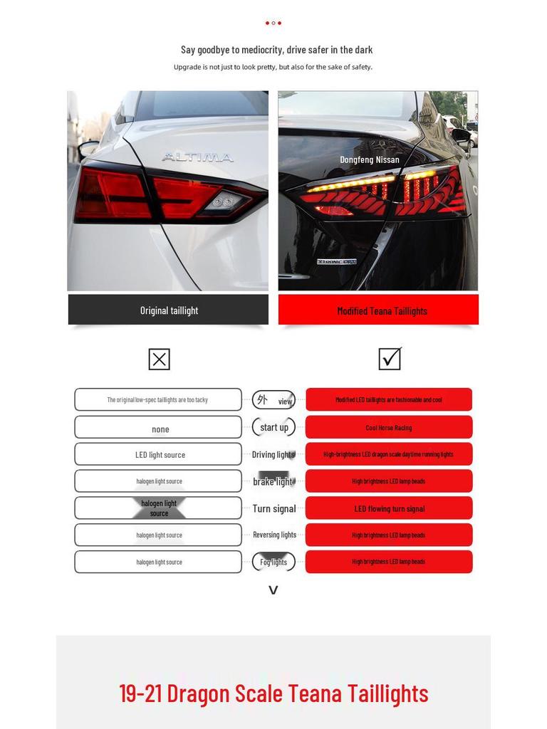 19-22 ALTIMA Teana LED Dragon Scale Tail Light: Daytime Running, Brake, Reverse, Fog