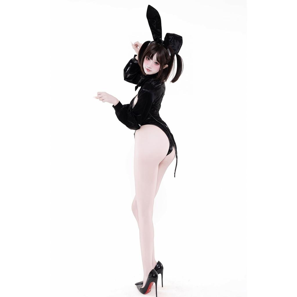 Девушка-кролик, косплей, сексуальный, искусственная кожа, тренировочный, соблазнительный, экстремальный, кролик, костюм кролика, трико, маскировка, высокие ноги, смелое нижнее белье, кроличьи уши, черный, один размер