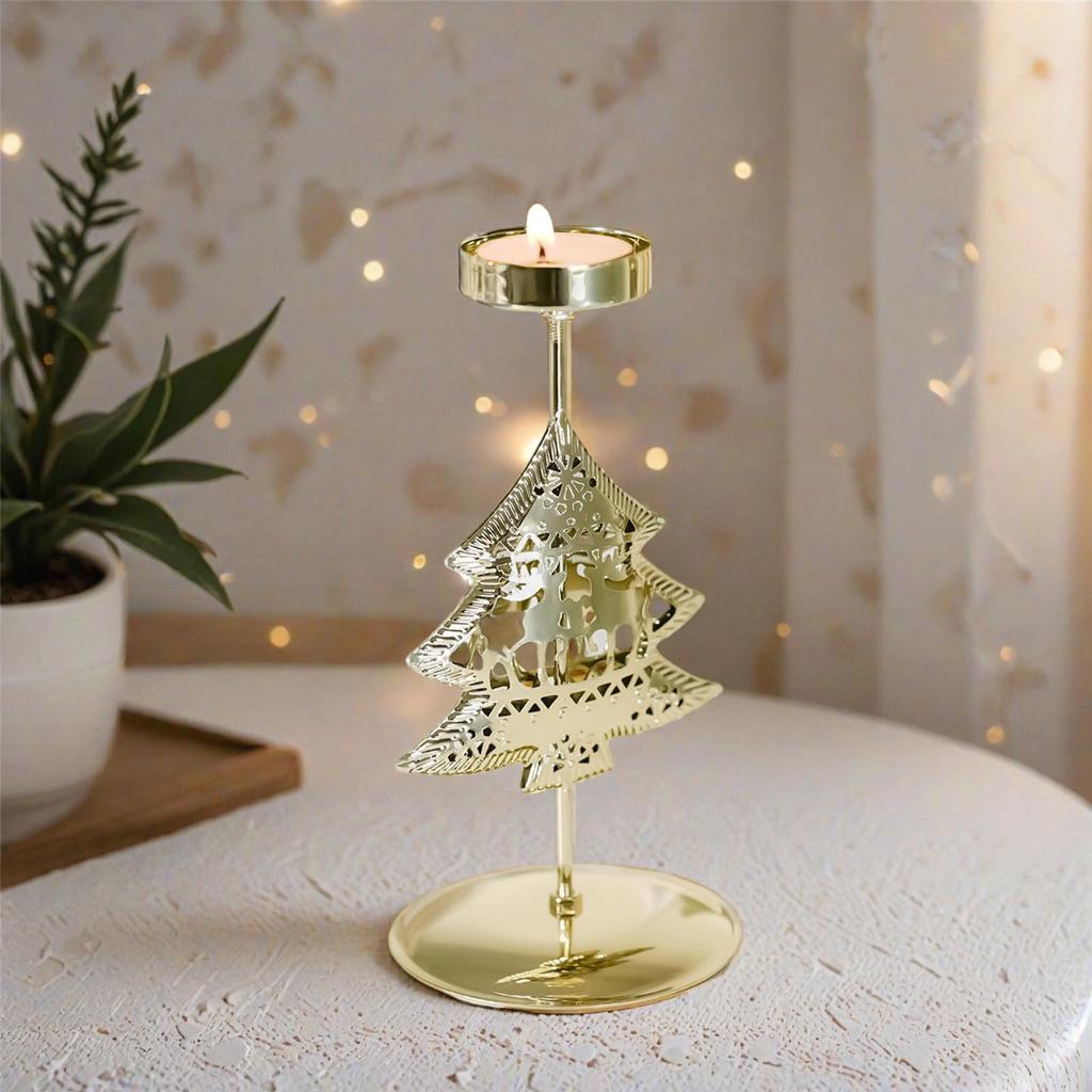 Christmas Candle Holder, Golden Iron Desktop Candle Holder Decoration, Holiday Table Center, Suitable For Party Decoration