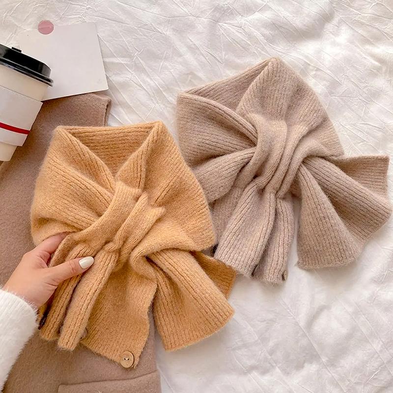 1PC Fashion Winter Warm Cross Scarf Solid Color Knitted Neckerchief Windproof Cold-proof Neck Guard