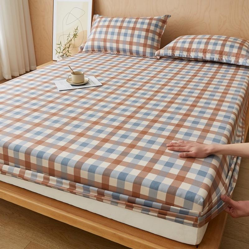Простыня на резинке Однопредметная Стиранный хлопок Нескользящая Матовая Наматрасник Защитник матраса для студенческого общежития