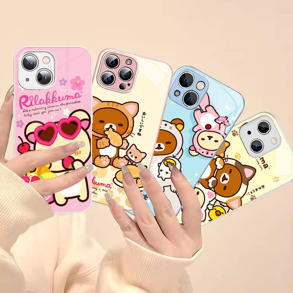 Рилаккума Аниме Милый Мультяшный Закаленное Стекло Для Iphone 14 13 12 11 Pro Mini XS MAX 14Plus X XS XR Чехлы