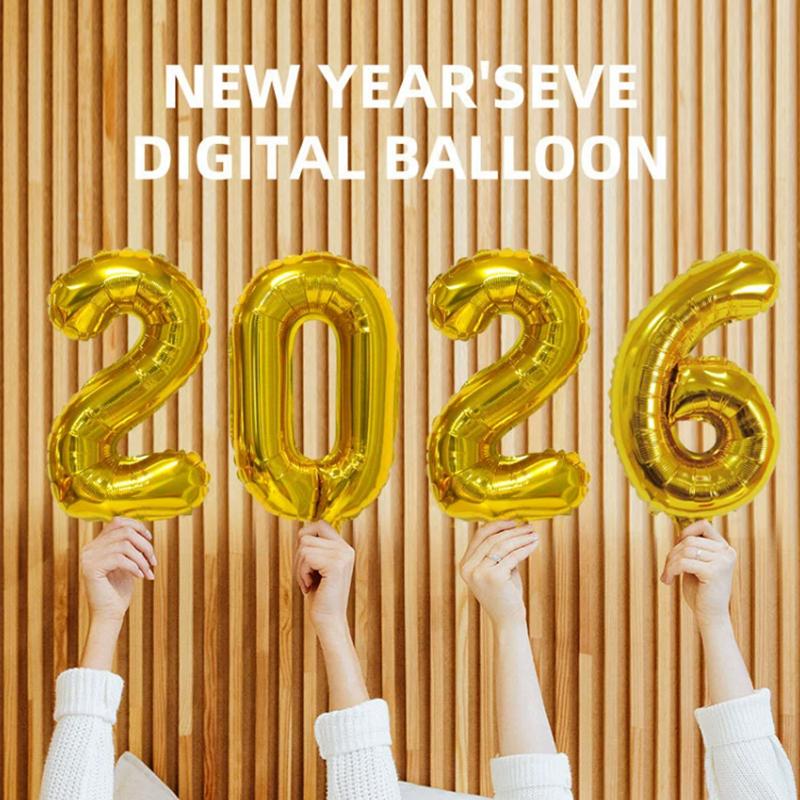 Счастливого Нового года 2026 Шары Золотые Серебряные Розовые Черные Цифра 2026 Фольгированные Шары 16/32 Дюйма Разноцветные Баннер «С Новым Годом»