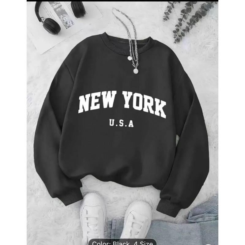 Womens Vintage Letter Print Oversized Crewneck Sweatshirt Mid-Length Casual Long Sleeve Top Fall Winter