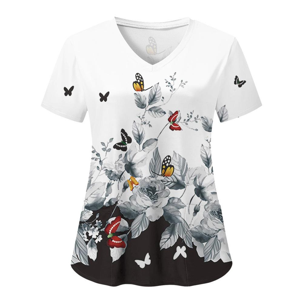 Женская футболка с принтом ивы, V-образный вырез, униформа медсестры, удобная женская футболка с коротким рукавом
