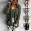 Solid Color Pocket Mid-length Twist Knit Cardigan Jacket Autumn and Winter New Product Sweater Women