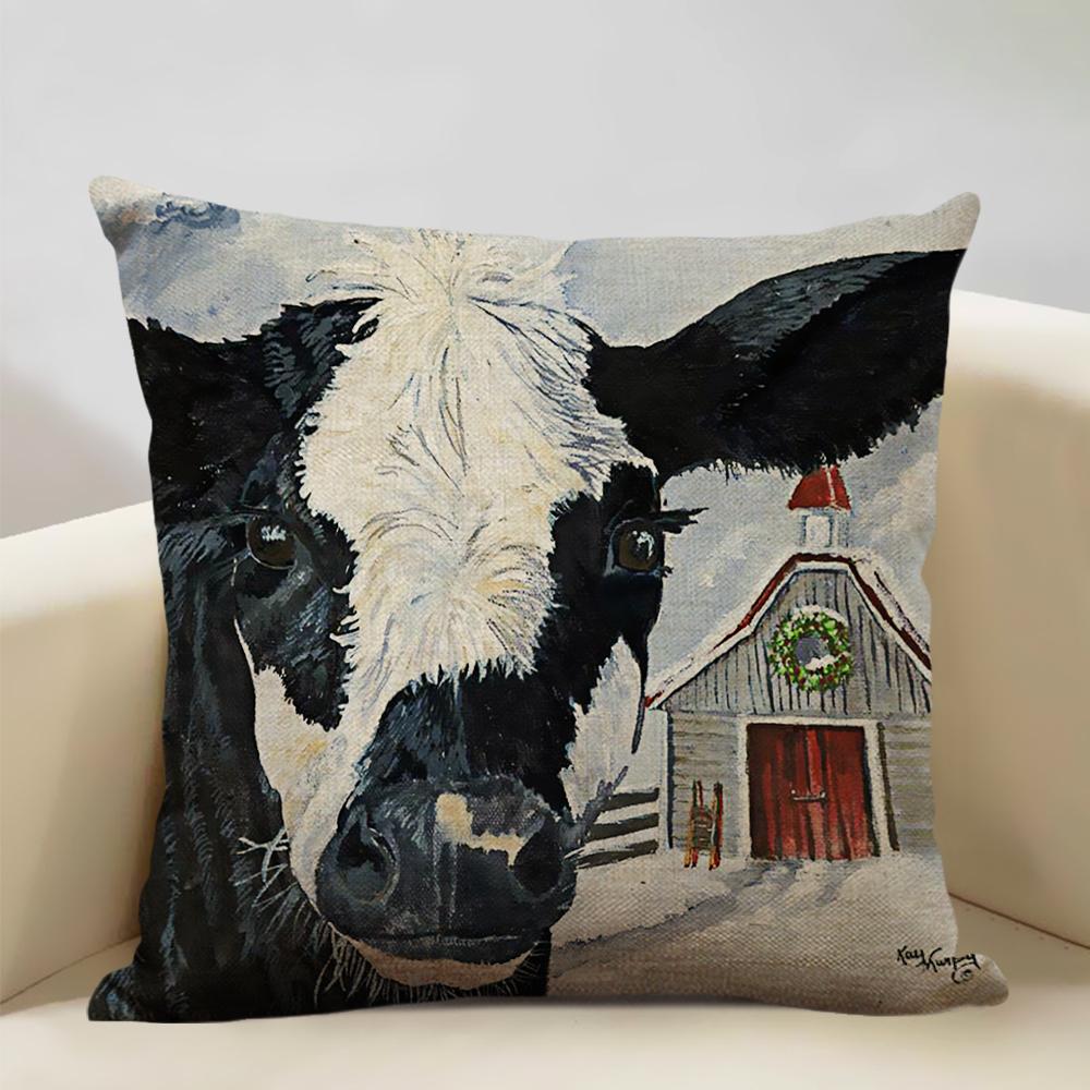 Animal Cushion Cover Cattle and Sheep Bedroom Sofa In The Ranch Fashion Decorative Pillow 45x45cm Linen Pillow Car Accessories