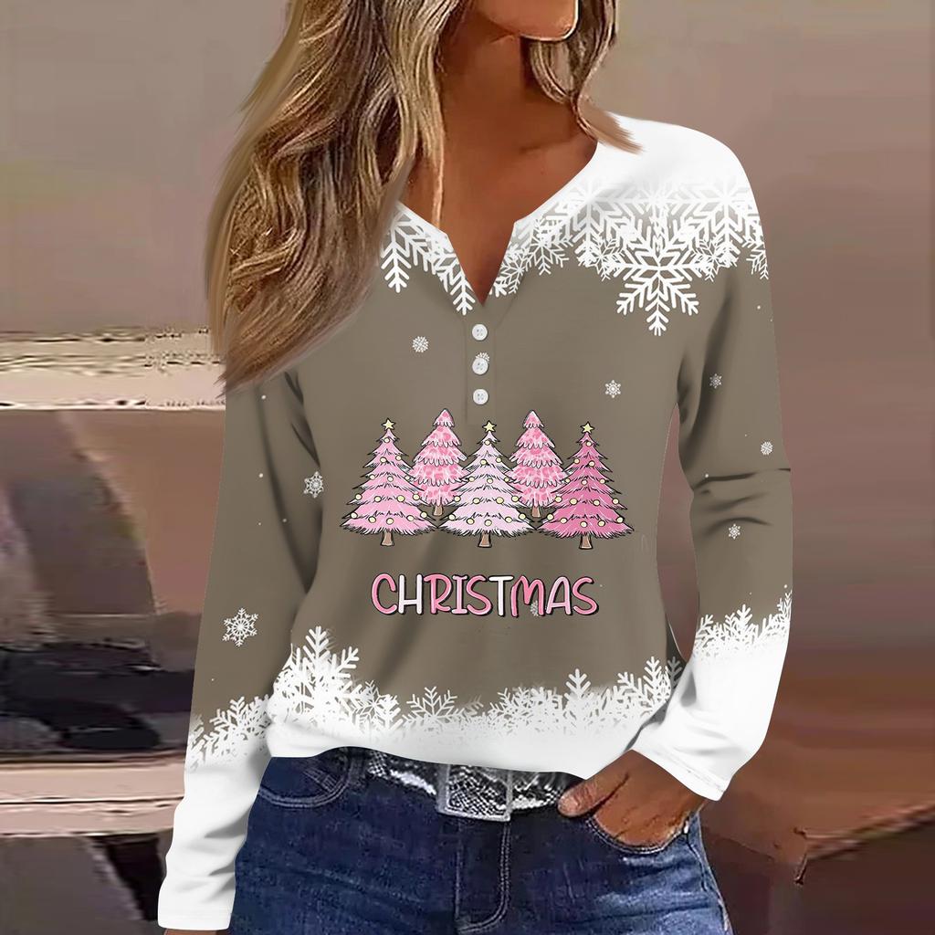 Жен. Футболка Футболка Пуговицы Цветочный принт Длинный рукав Повседневные Выходные Мода Классический Классический V-образный вырез Обычный Топ