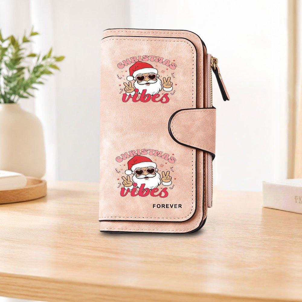 Santa Claus long zipper wallet, large-capacity card holder, unisex clutch bag, stylish zippered coin purse, suitable for daily use, a great gift for