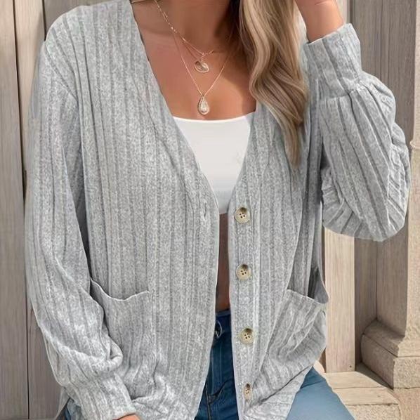 GMXIA Осень-зима женский однотонный кардиган с V-образным вырезом и пуговицами, свободный, с длинными рукавами, женский