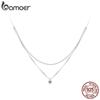 BAMOER 925 Sterling Silver Shining Zircon Pendant Necklace Double Layer Neck Chain for Women Engagement Wedding Fine Jewelry