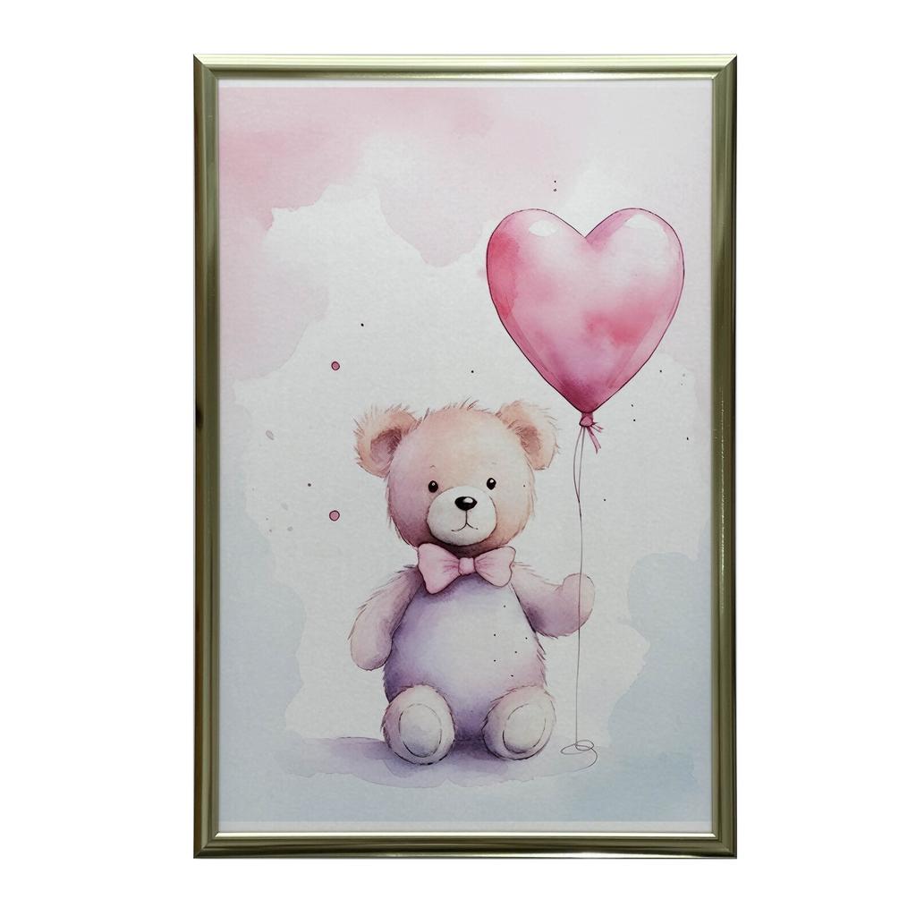 Miś Z Balonem Serduszkiem Miś Z Balonem Serduszkiem, 30X40 Cm, Bez Ramy, Płótno Premium Na Blejtramie
