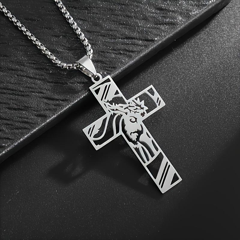 Men's 304 Stainless Steel Hollow Cross Pendant Necklace - Simple interlaced cross design, durable 304 stainless steel chain