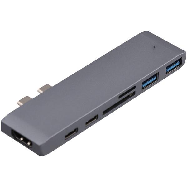 1-Piece Aluminum Alloy Type-C Expansion Dock, 7-in-1 Hub, Gray, Compatible with MacBook