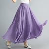 Mori Girl Plus Size Cotton Linen Midi Skirt - Elastic Waist, A-line, Solid Color, Ethnic Style, Long Length