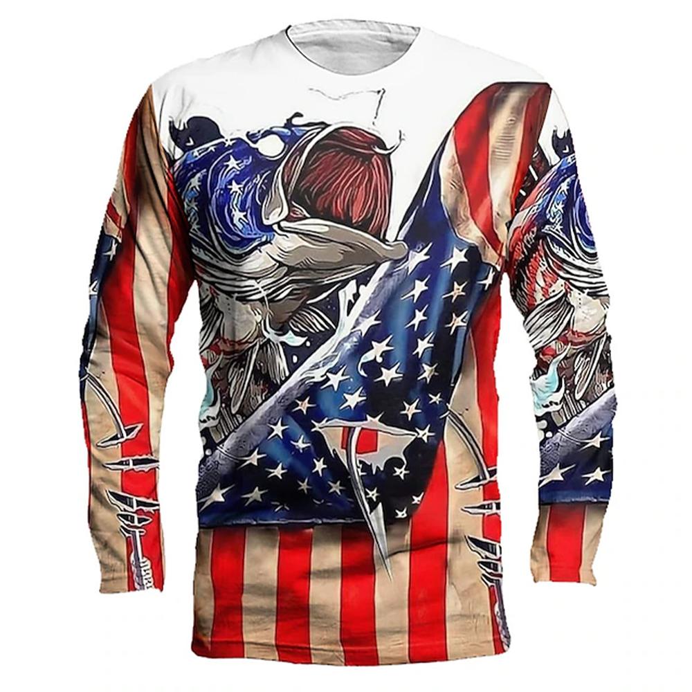 Men's Outdoor Fishing T-shirt Round Neck 3D Printed Long Sleeved Shirts