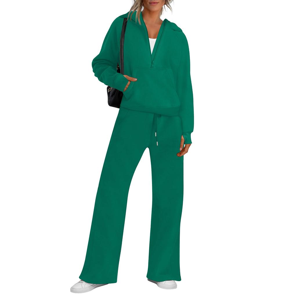 Женская мода однотонная толстовка с длинным рукавом и капюшоном, топ и брюки, повседневный комплект из двух предметов для отдыха