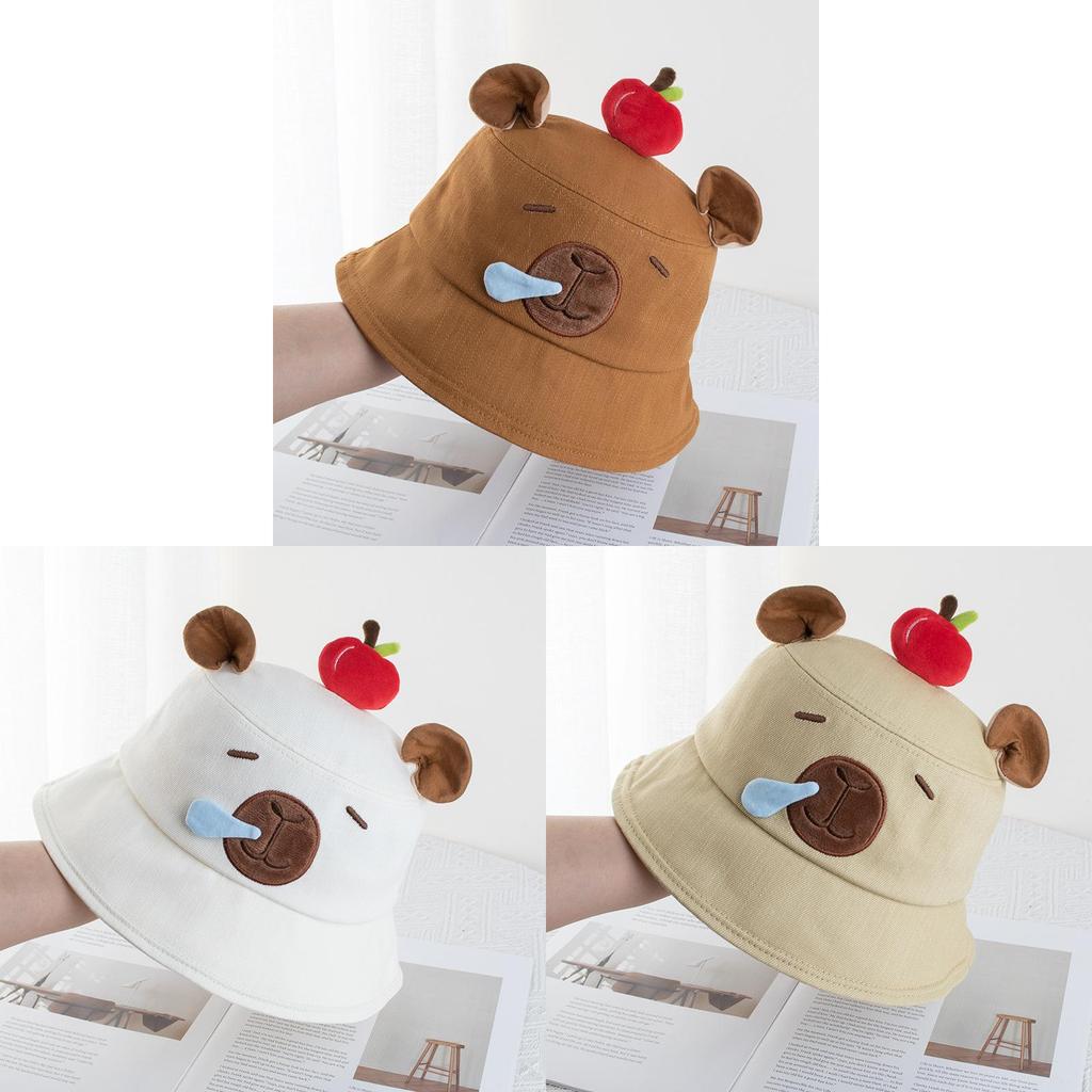 Capybara Apple Cartoon Sun Hat With Adjustable Brim For Summer Beach Leisure Girls
