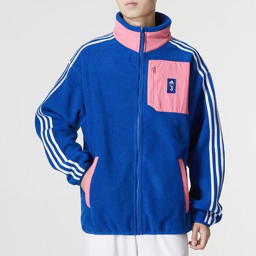 adidas Спортивная повседневная вязаная куртка с блоками цвета и полосками, с воротником-стойкой, для мужчин, синяя