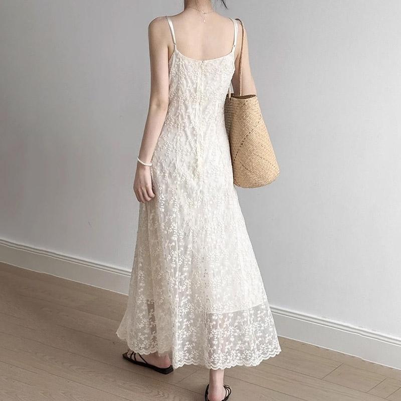 Платье-майка Летнее Кружевное Сексуальное Вышивка Мятая Цветочная Облегающее Пеплум Отпуск Морской Пляжные Платья