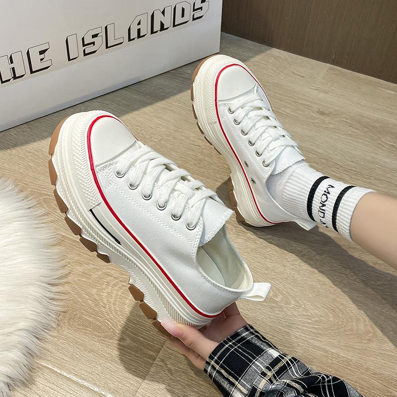Spring New Canvas Shoes Female Hong Kong Style Fashion Small White Shoes Students Thick Bottom Canvas Shoes Sneakers Casual Ins Single Shoes