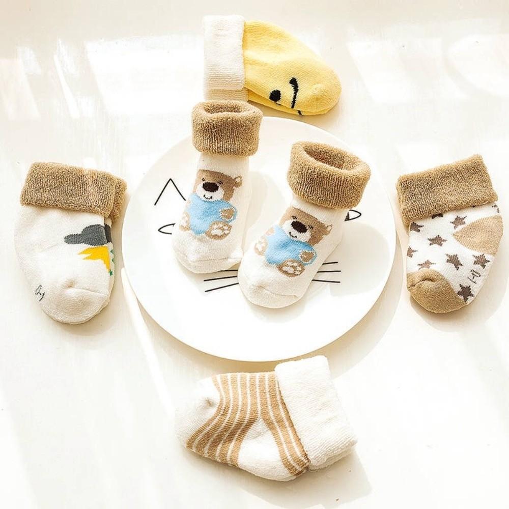 5 пар Розовые Синие Носочки для Новорожденных Хлопковые Зимние Носочки Нового Малыша Короткие Носочки для 0-3 Лет