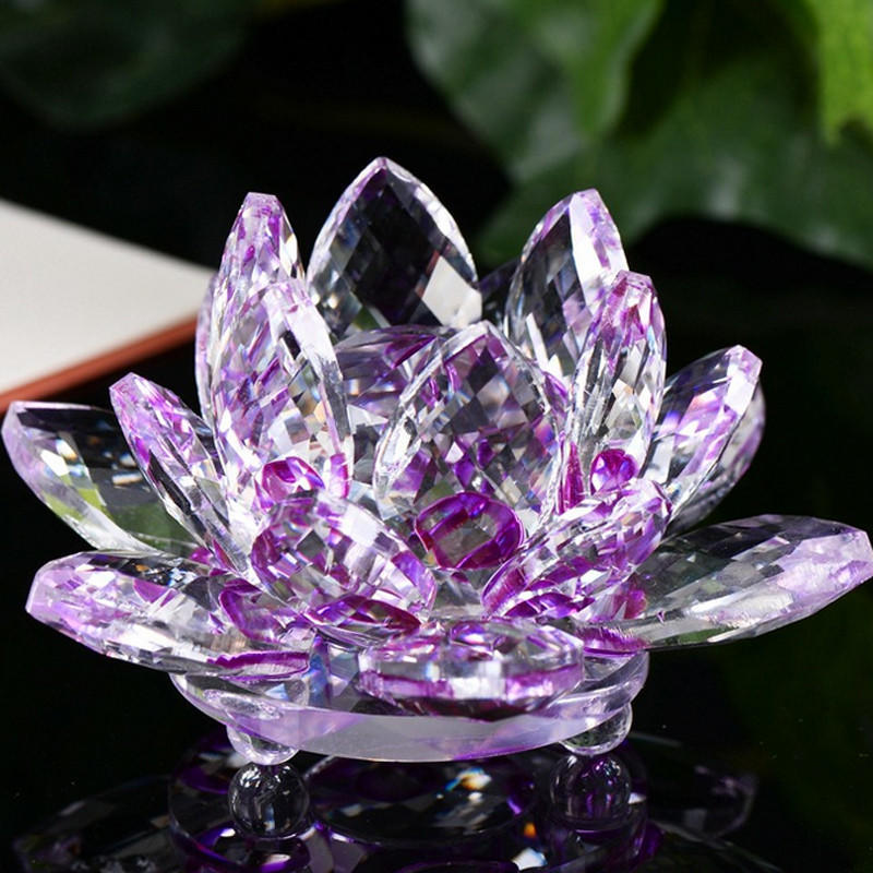 Lotus Crystal Glass Figure Paperweight Ornament Feng Shui Decor Collection - Good Luck Arrangements