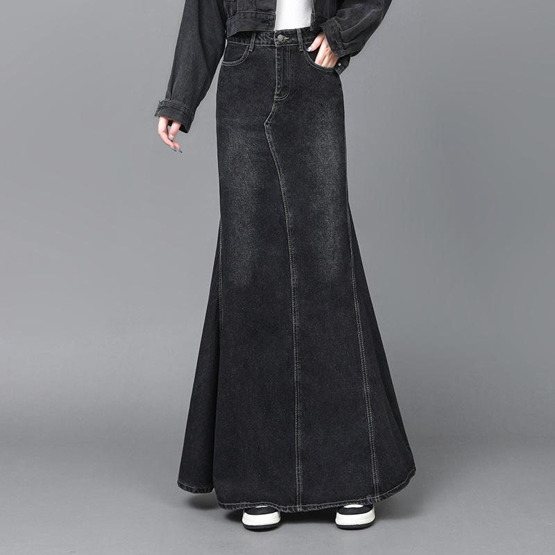 2023 Retro High-Waisted Fishtail Denim Skirt - Women's Slim Fit Long Hip Skirt for Autumn and Winter