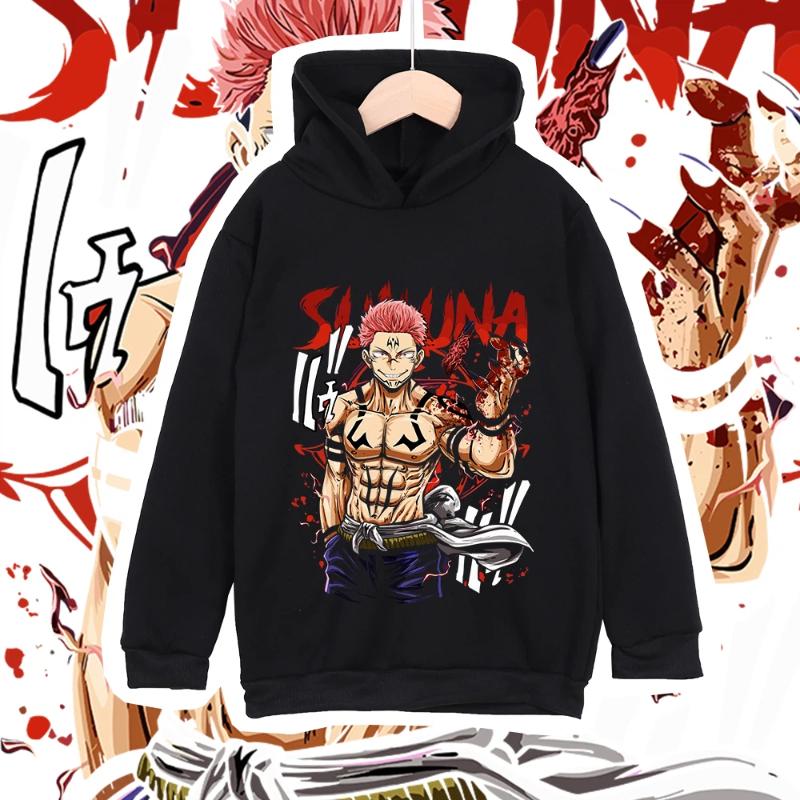 Anime Kids Cotton Tshirt Jujutsu Kaisen Sukuna Print Unisex Boys Girls Hoodie Sweatshirt for Children