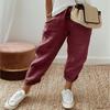 Fashion Cotton Linen Loose Casual Pants Women Plus Size Pocket Elastic Waist Wide Leg Pants Woman Solid Vintage Simple Office Ladies Trousers 24539
