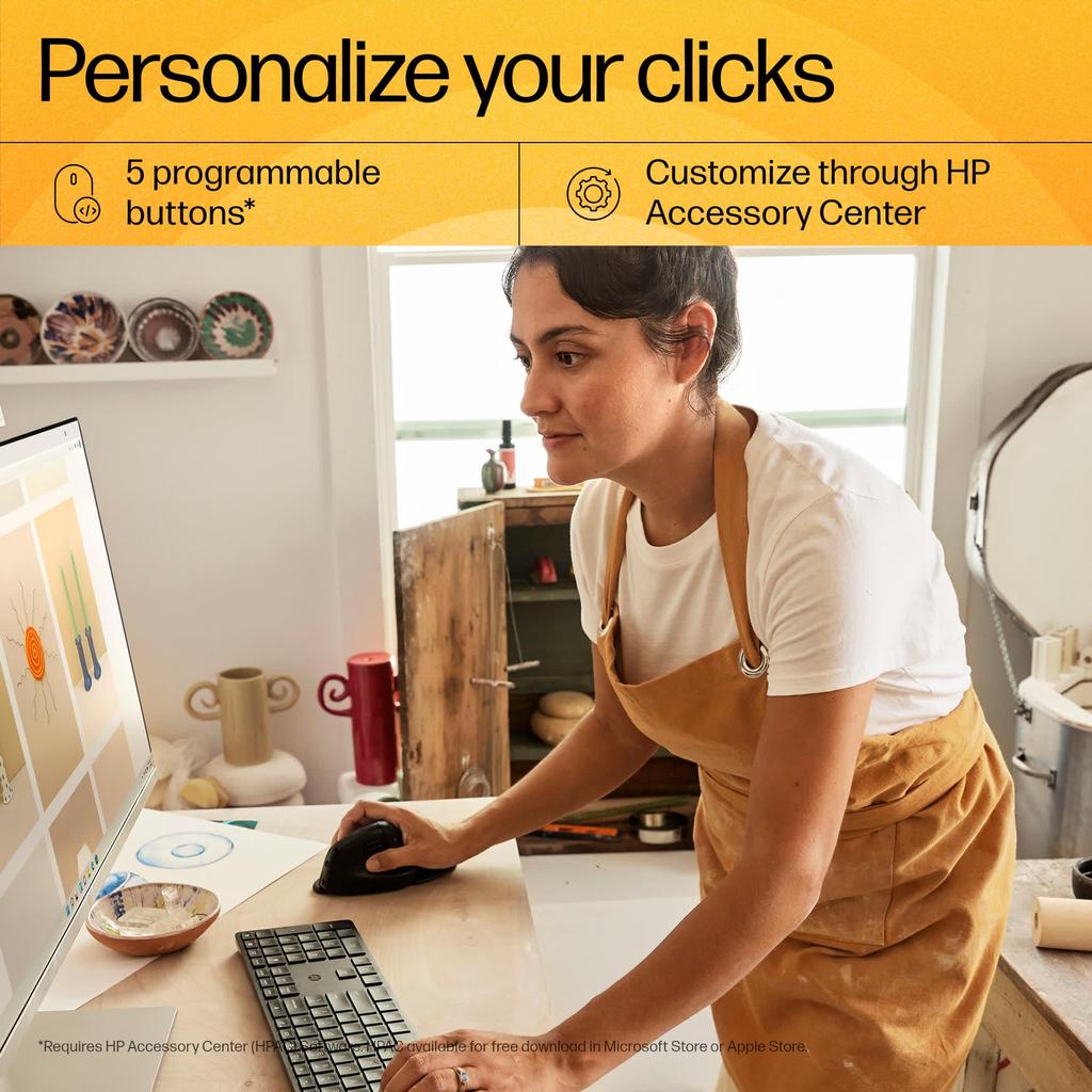 HP Ergonomic Wireless Mouse HP 920 Ergonomic Vertical Mouse Bluetooth Charging 3 Dongle Less Fatigue Vertical Mouse Comfortable Wrist Rest Included