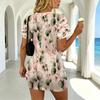 Women's Basic V-Neck Short Sleeve Mini Dress, Lightweight Minimalist Style for Beach Vacation & Daily Wear