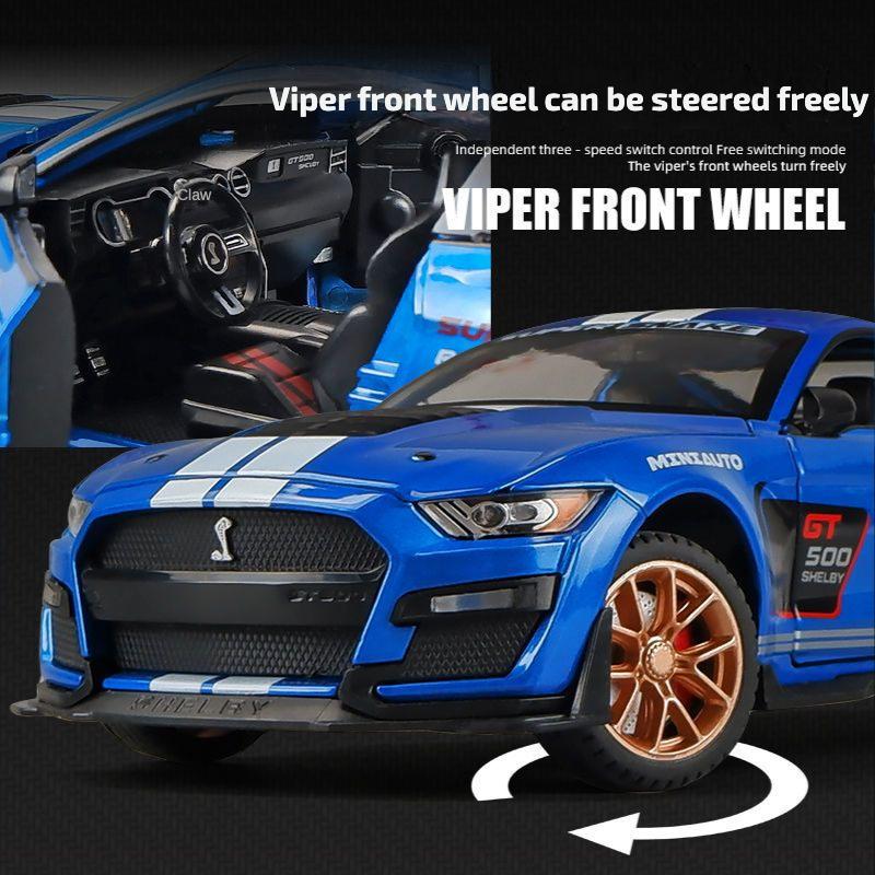 Масштаб 1/24 Mustang Shelby GT500, литая под давлением модель автомобиля, игрушечный автомобиль с откатным механизмом, звуком и светом для детей, коллекция подарков для мальчиков и девочек