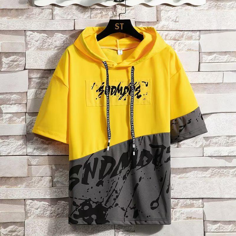 Мужская модная летняя футболка с капюшоном - свободный крой, короткие рукава