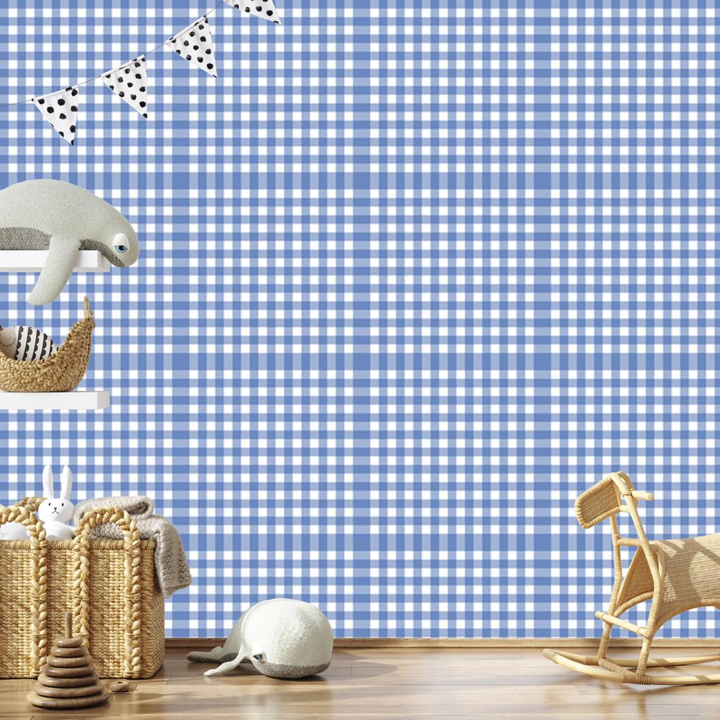 Wallpaper Fabric Pattern Azure, Blue and White for Living Room and Bedroom 50x1000