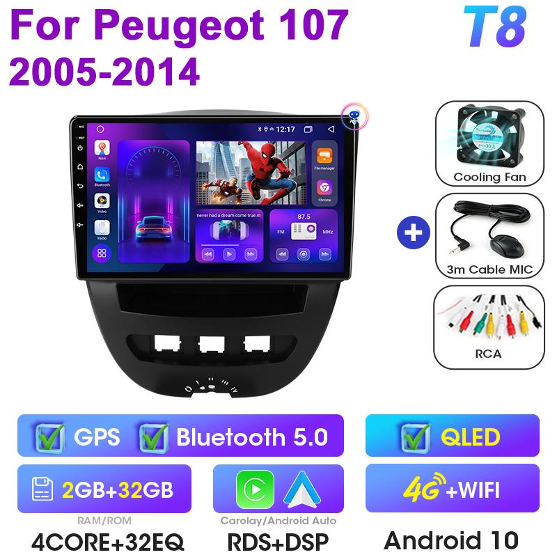 Для Peugeot 107 Toyota Aygo Citroen C1 2005 - 2014 2 Din Android 12 Автомагнитола Радио Мультимедийный Видеоплеер GPS 4G Carplay Auto
