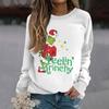 Women's Fashion Casual Long Sleeve Solid Color Christmas Printed Round Neck Top Sweatshirt