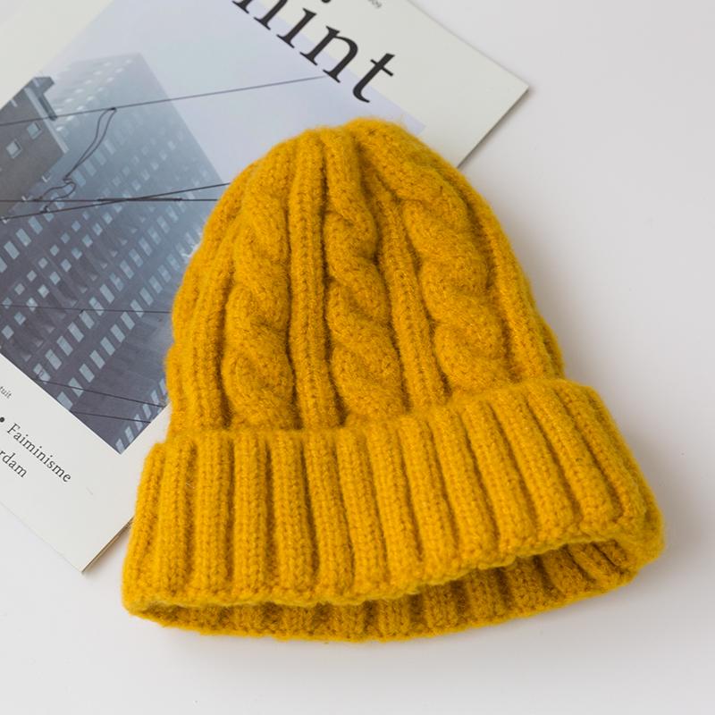 New Candy Colors Kpop Trend Twist Woolen Beanie Hat Autumn and Winter Women's Cap Keep Warm Winter Hat Plush Thread Knitted Hat